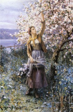  impressionnistes tableau - Rassemblement des fleurs de pommier paysan Daniel Ridgway Chevalier Fleurs impressionnistes